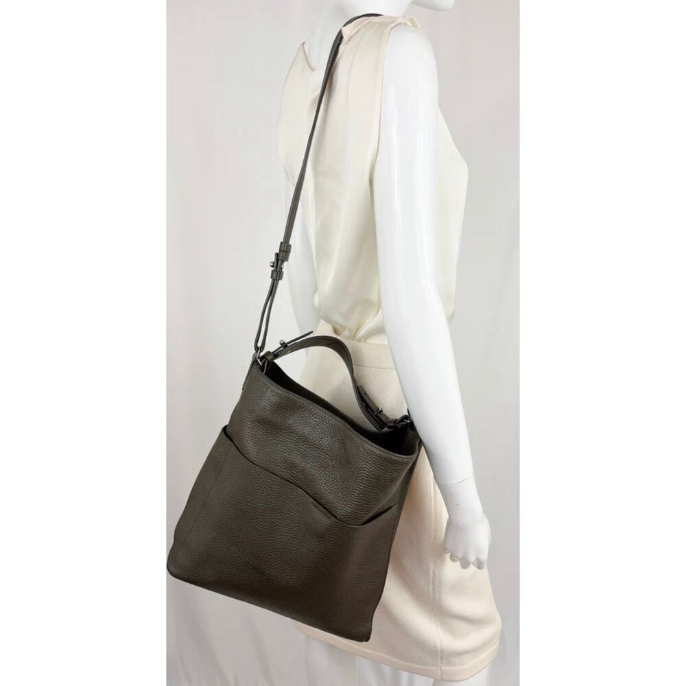 AllSaints Hobo Bag Mast Crossbody Purse Pebbled Leather Forest Green